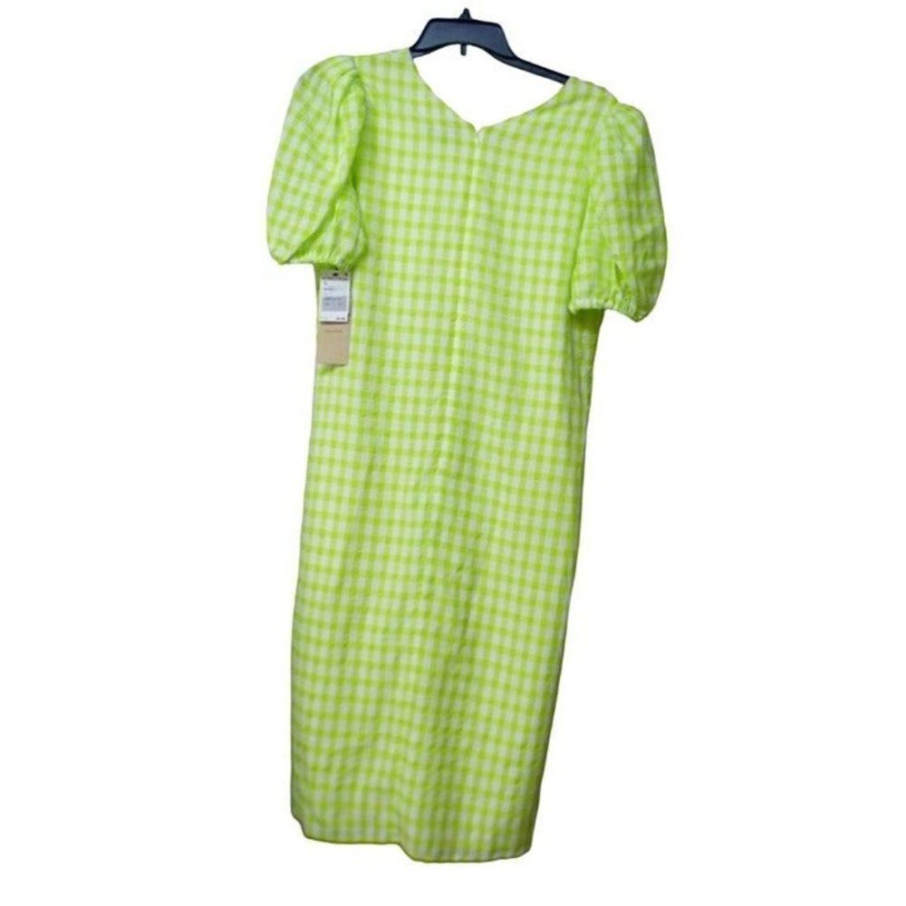 Halogen Puff Sleeve Midi Dress, Lime Green/ White, M - Picture 9 of 11